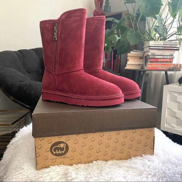 Lamo Shoes - Lamo Luna Boots Women's Red Burgundy Mid Calf Faux Fur
